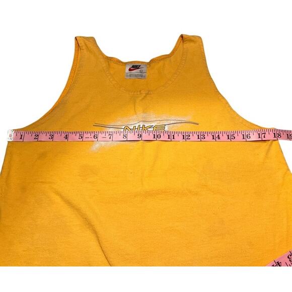 Vintage Nike Tank Top Made in Mexico Size L Yellow Front Back Graphic Retro Soft - Picture 9 of 10